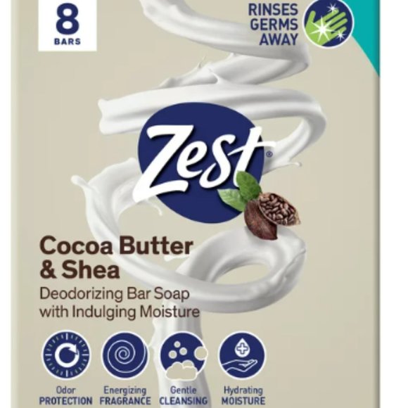 Zest Deodorant Bar Soap, Hydrating Moisture, Cocoa Shea Butter - Picture 1 of 1